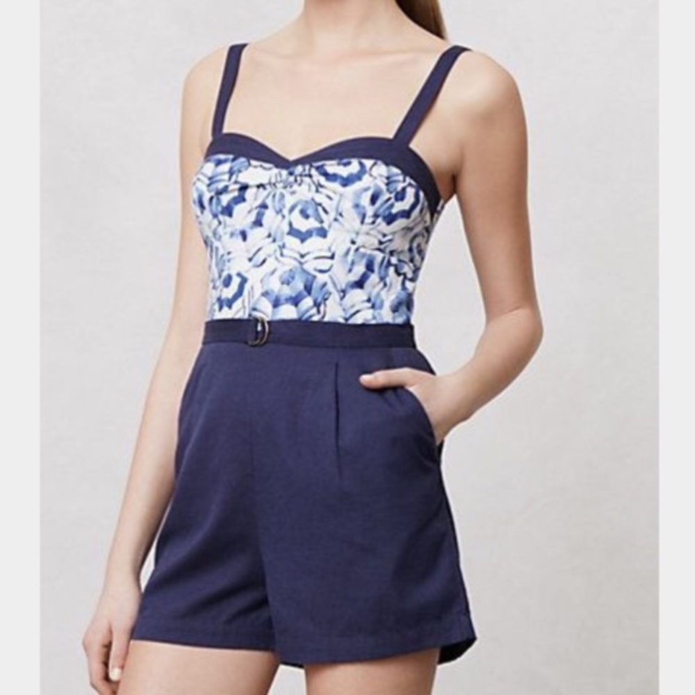 Anthropologie Mermaid Navy Romper XS (w/ pockets!)
